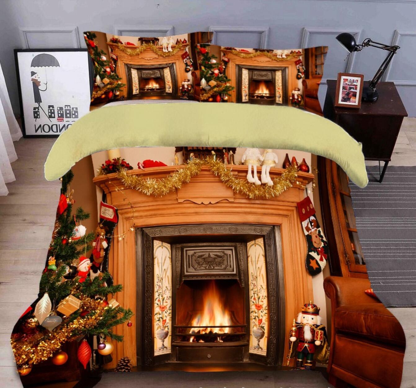 3D Fireplace 45143 Christmas Quilt Duvet Cover Xmas Bed Pillowcases
