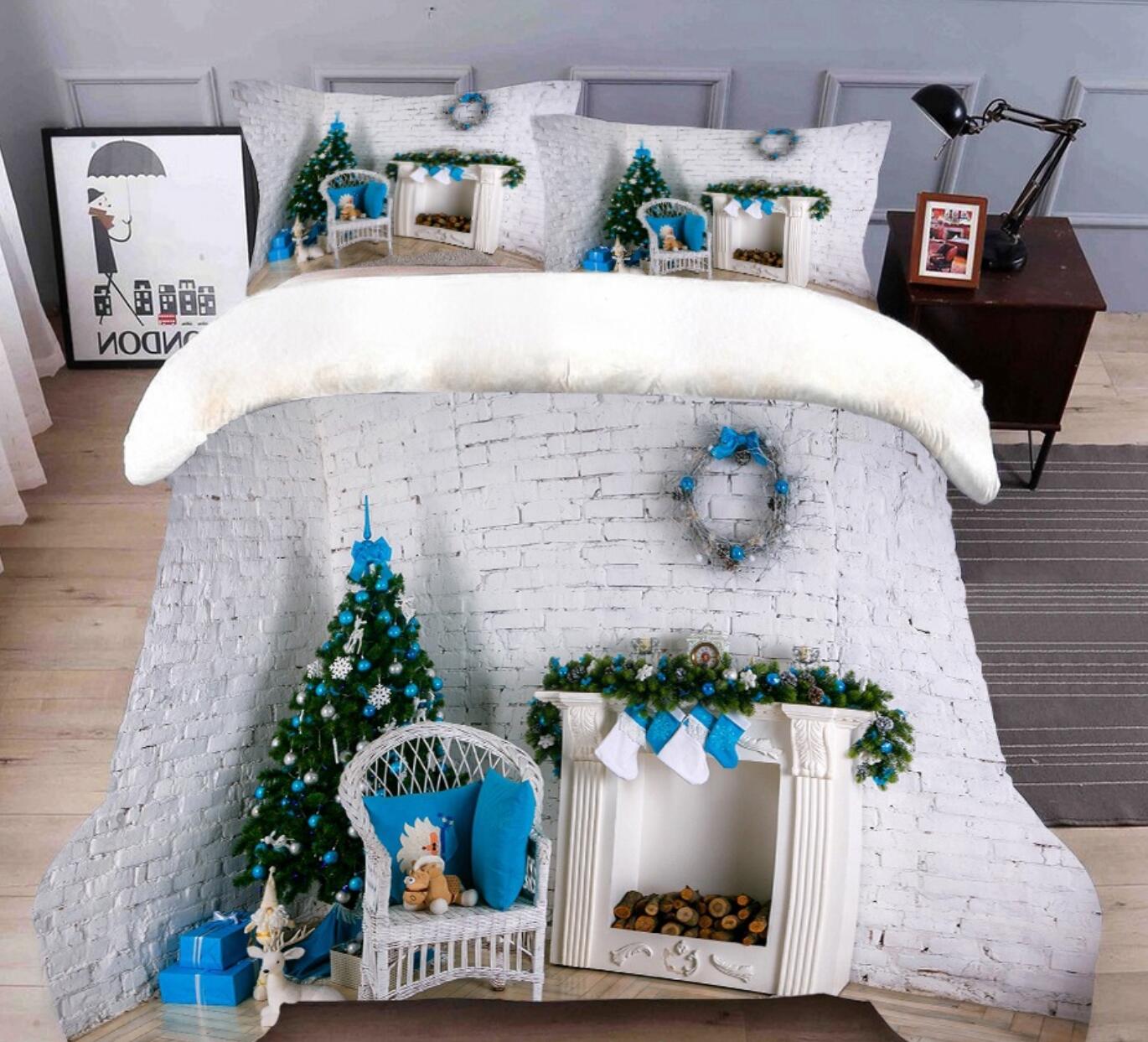 3D Blue White Christmas Tree 45146 Christmas Quilt Duvet Cover Xmas Bed Pillowcases