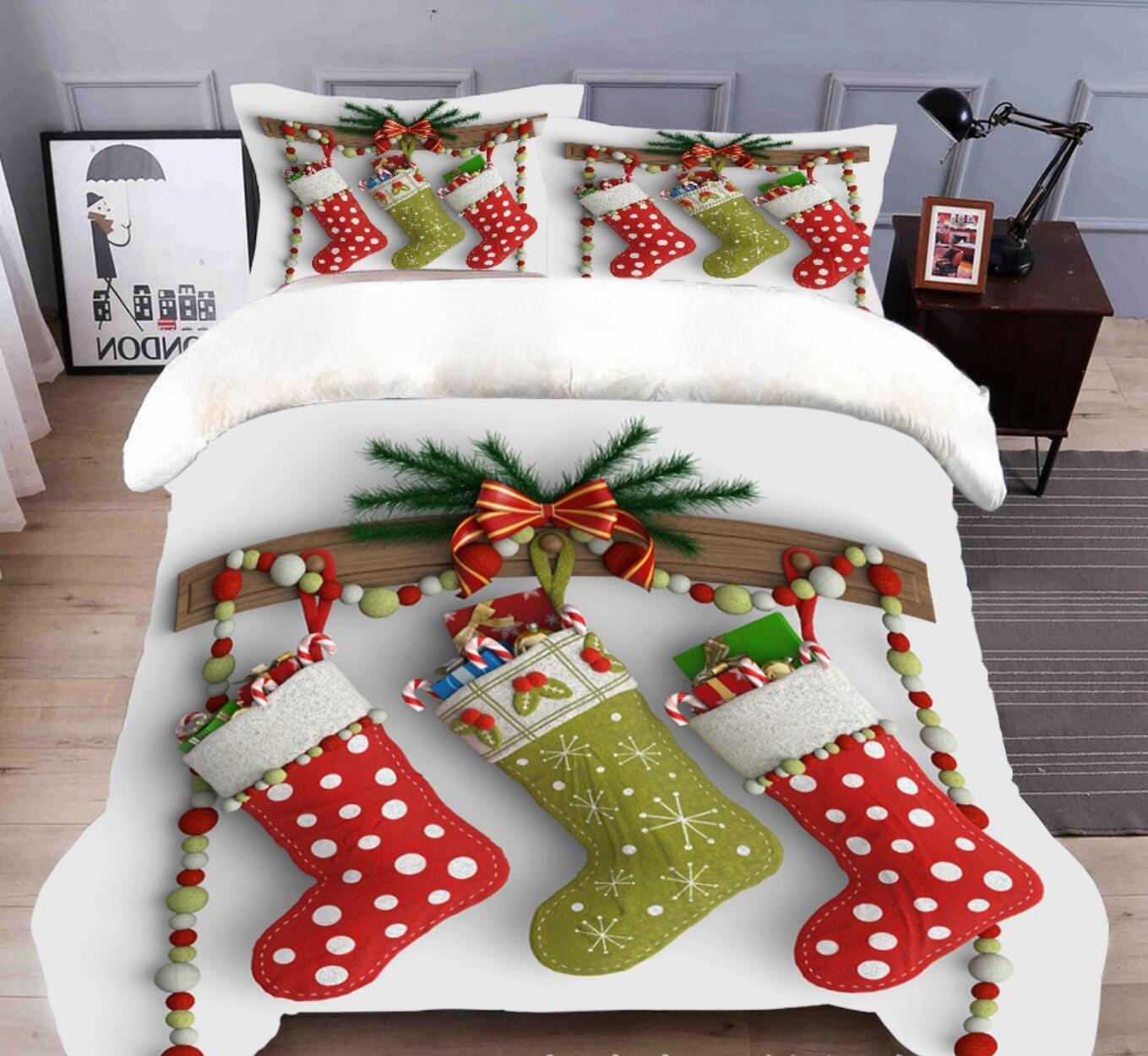 3D Christmas Stocking 45149 Christmas Quilt Duvet Cover Xmas Bed Pillowcases