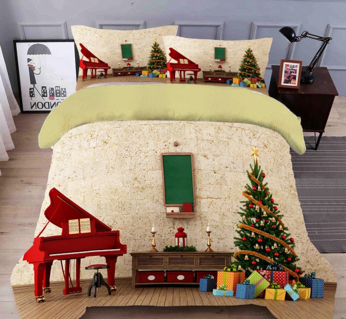 3D Christmas Tree Red Piano 45151 Christmas Quilt Duvet Cover Xmas Bed Pillowcases