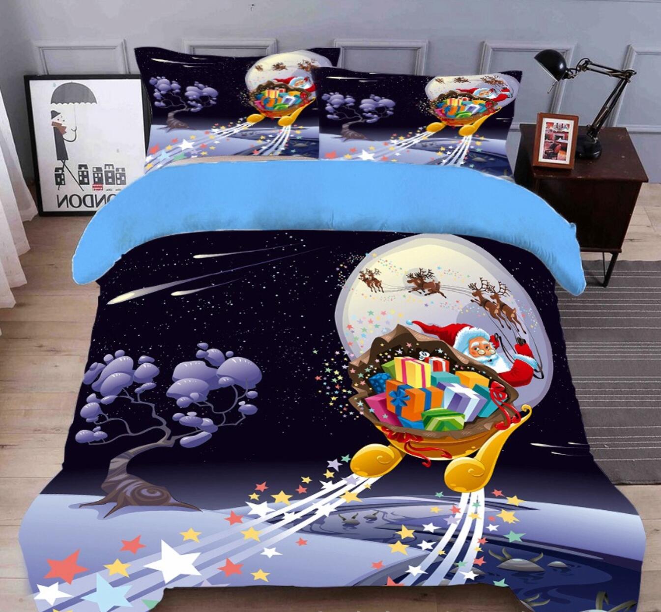 3D Moon Santa Gift 45154 Christmas Quilt Duvet Cover Xmas Bed Pillowcases