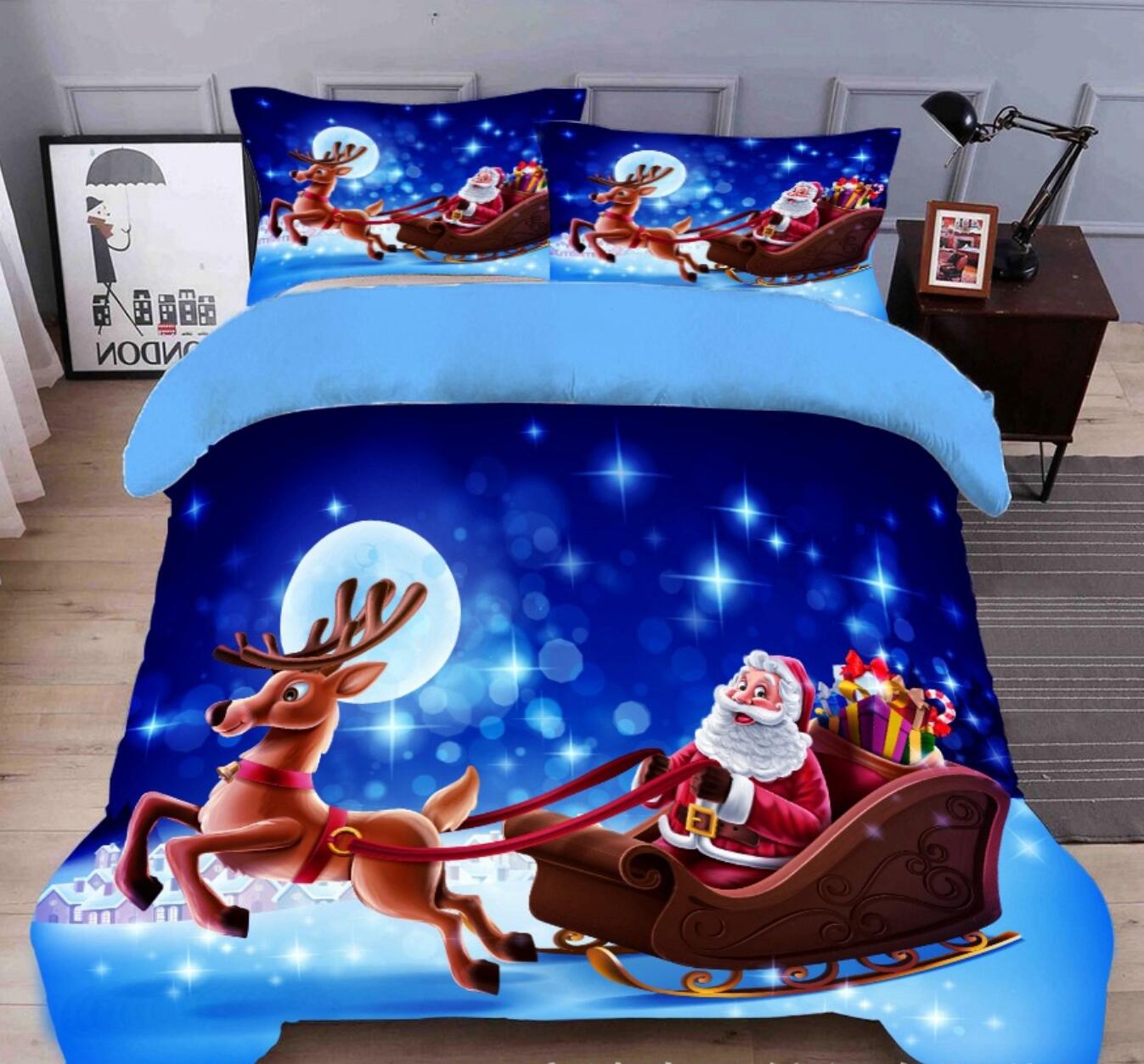 3D Santa Deer Sleigh 45158 Christmas Quilt Duvet Cover Xmas Bed Pillowcases