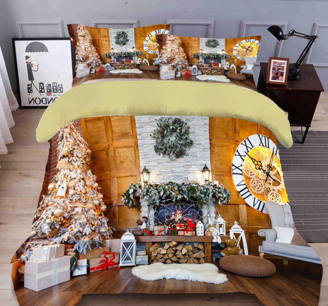 3D House Fireplace 45159 Christmas Quilt Duvet Cover Xmas Bed Pillowcases