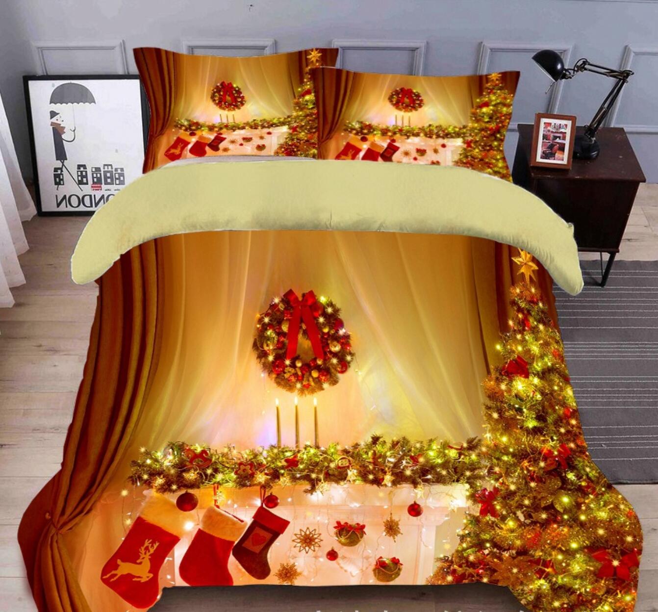 3D Christmas Tree Lights 45164 Christmas Quilt Duvet Cover Xmas Bed Pillowcases