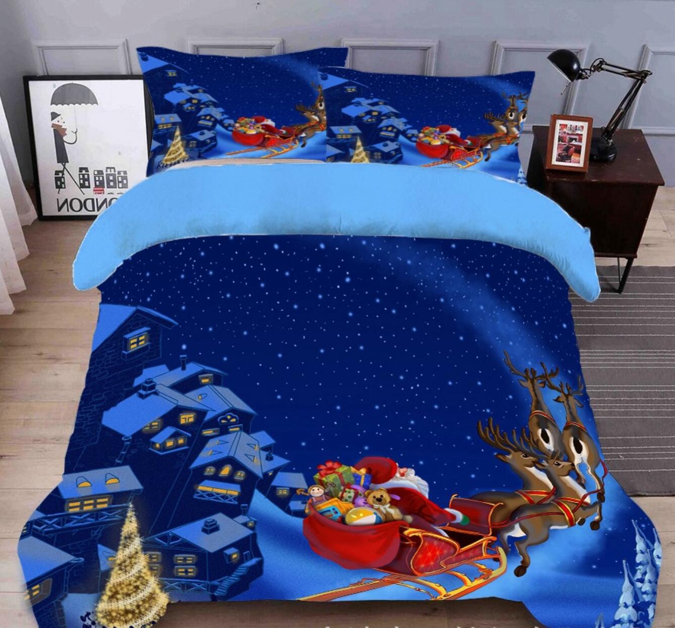 3D Deer Sleigh 45175 Christmas Quilt Duvet Cover Xmas Bed Pillowcases