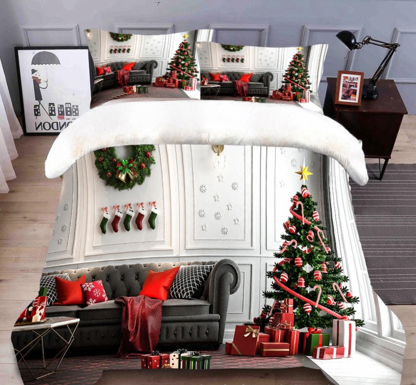 3D Sofa Christmas Tree 45179 Christmas Quilt Duvet Cover Xmas Bed Pillowcases