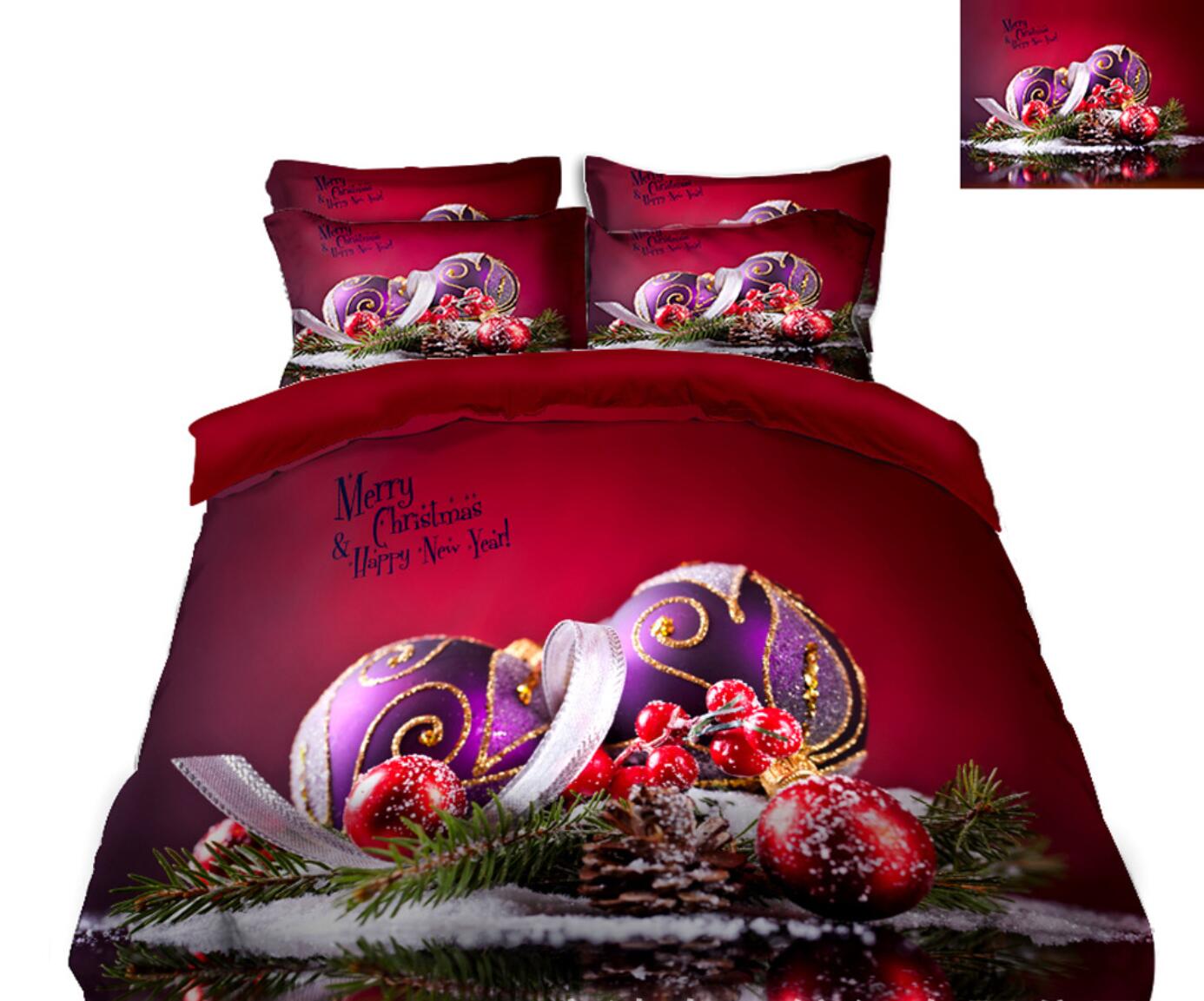 3D Purple Ball Pendant 45181 Christmas Quilt Duvet Cover Xmas Bed Pillowcases