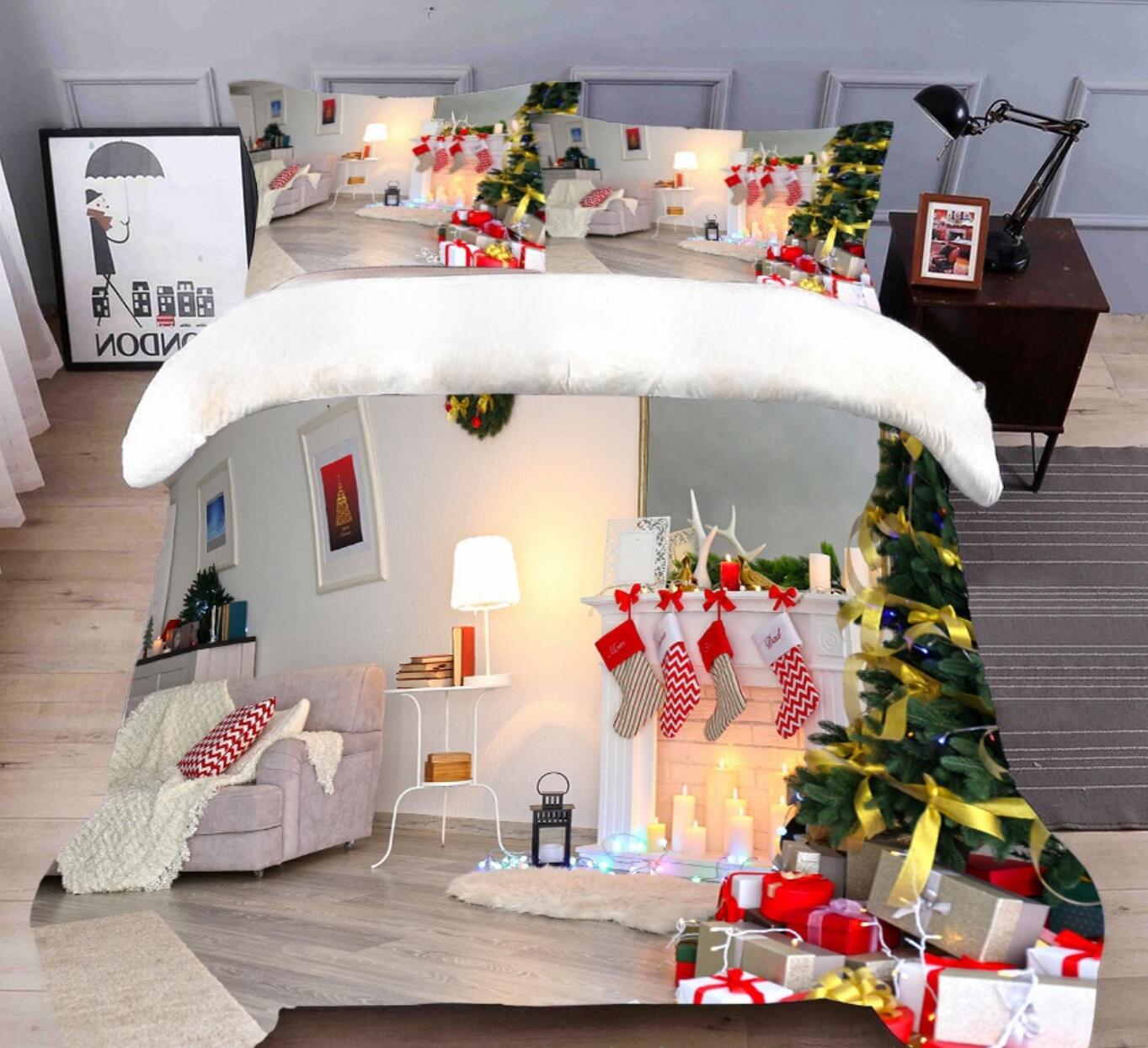 3D Christmas Gift Socks 45189 Christmas Quilt Duvet Cover Xmas Bed Pillowcases