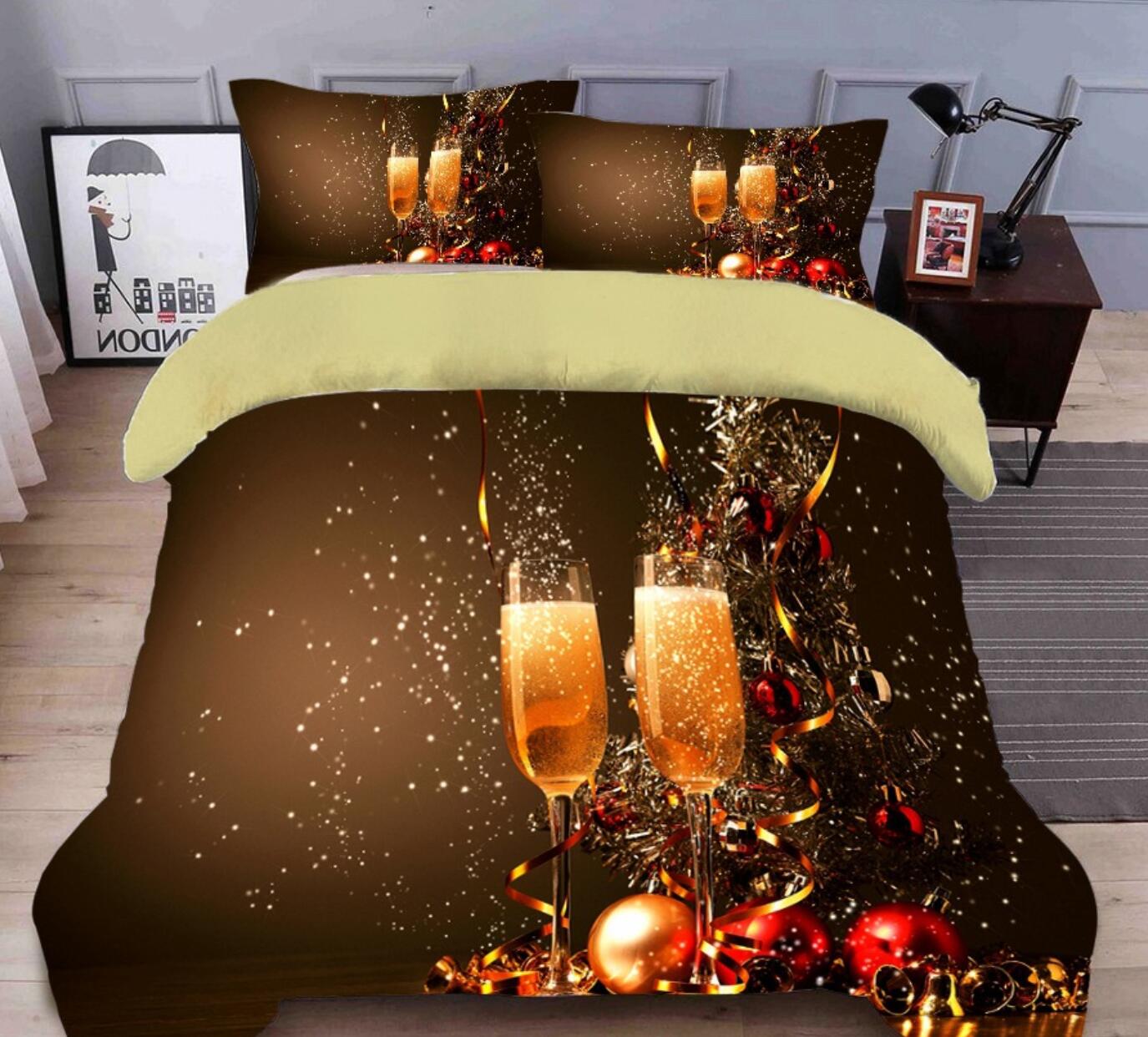 3D Wine Glass 45191 Christmas Quilt Duvet Cover Xmas Bed Pillowcases