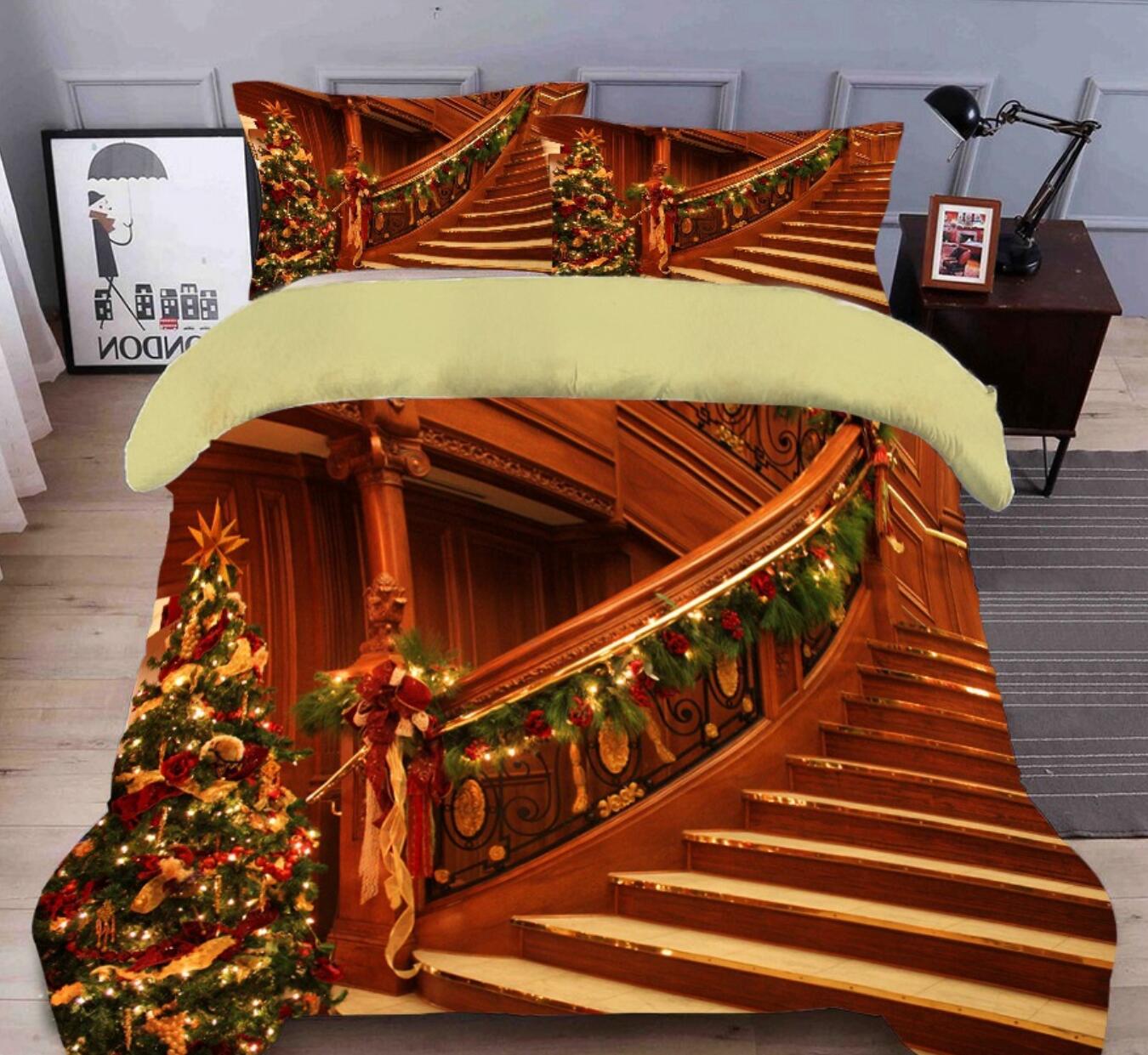 3D Stairs 45194 Christmas Quilt Duvet Cover Xmas Bed Pillowcases