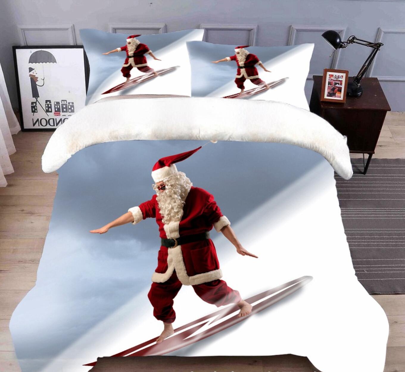 3D Santa Skiing 45201 Christmas Quilt Duvet Cover Xmas Bed Pillowcases