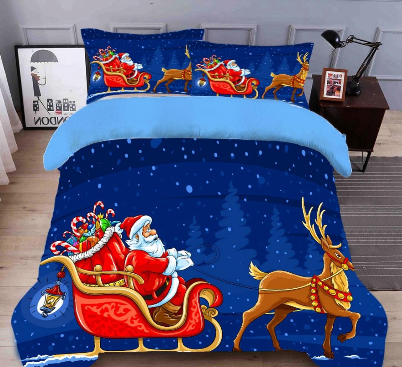 3D Santa Sleigh Deer 45208 Christmas Quilt Duvet Cover Xmas Bed Pillowcases
