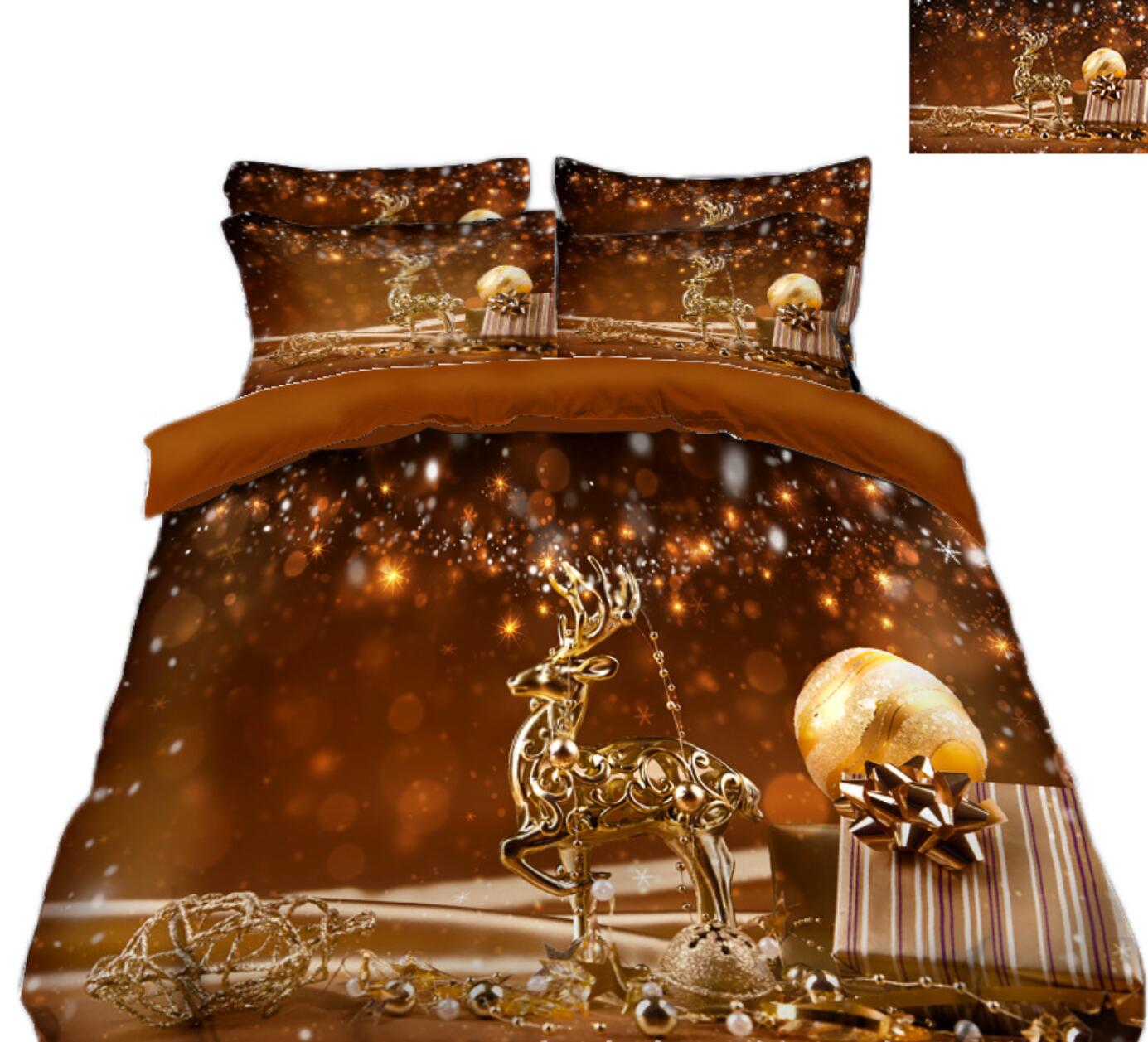 3D Golden Deer 45209 Christmas Quilt Duvet Cover Xmas Bed Pillowcases