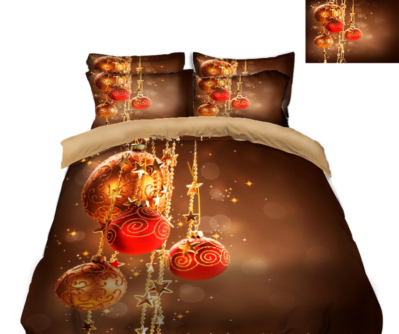 3D Golden Red Ball 45212 Christmas Quilt Duvet Cover Xmas Bed Pillowcases