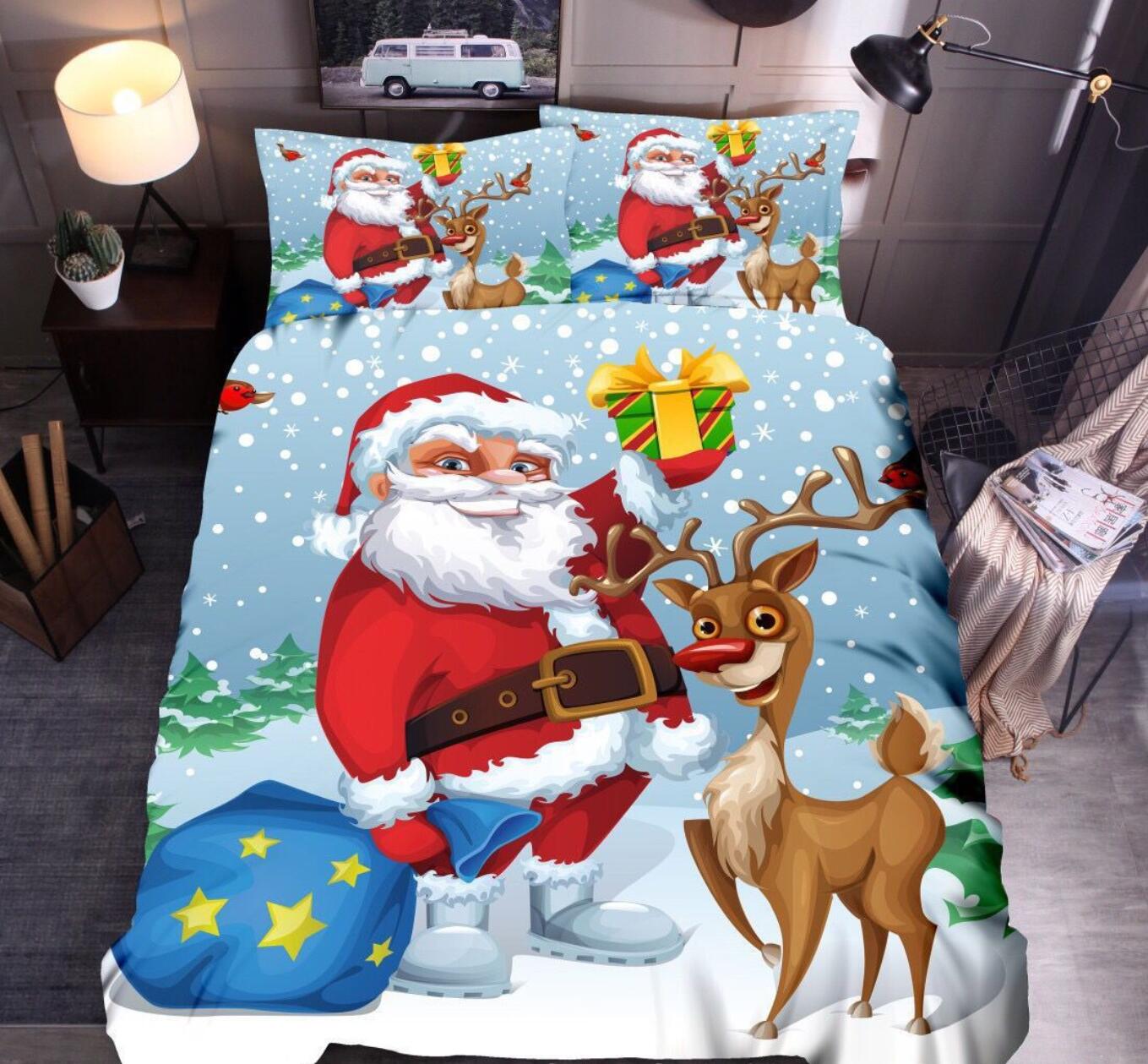 3D Santa Deer 45219 Christmas Quilt Duvet Cover Xmas Bed Pillowcases