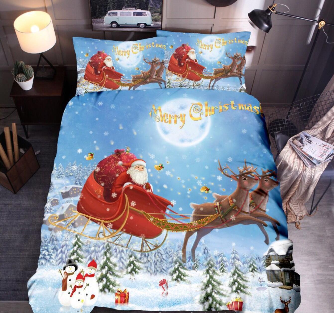 3D Santa Sleigh Deer 45221 Christmas Quilt Duvet Cover Xmas Bed Pillowcases