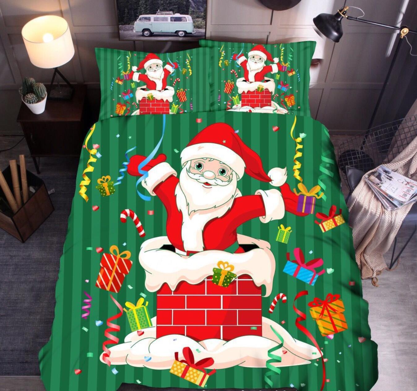 3D Santa Chimney 45223 Christmas Quilt Duvet Cover Xmas Bed Pillowcases