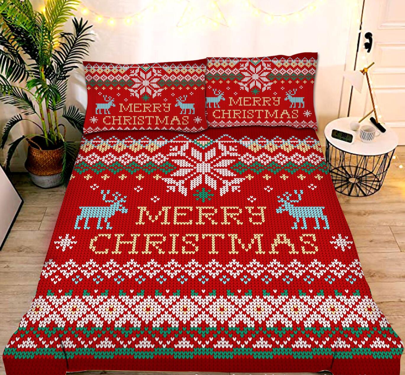 3D Red Christmas Pattern 45234 Christmas Quilt Duvet Cover Xmas Bed Pillowcases