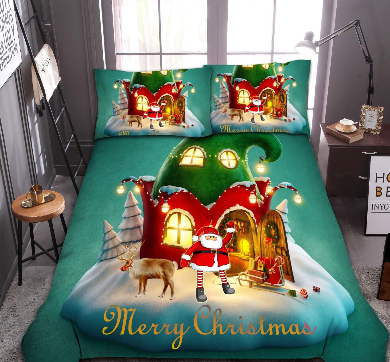 3D Christmas House 45235 Christmas Quilt Duvet Cover Xmas Bed Pillowcases