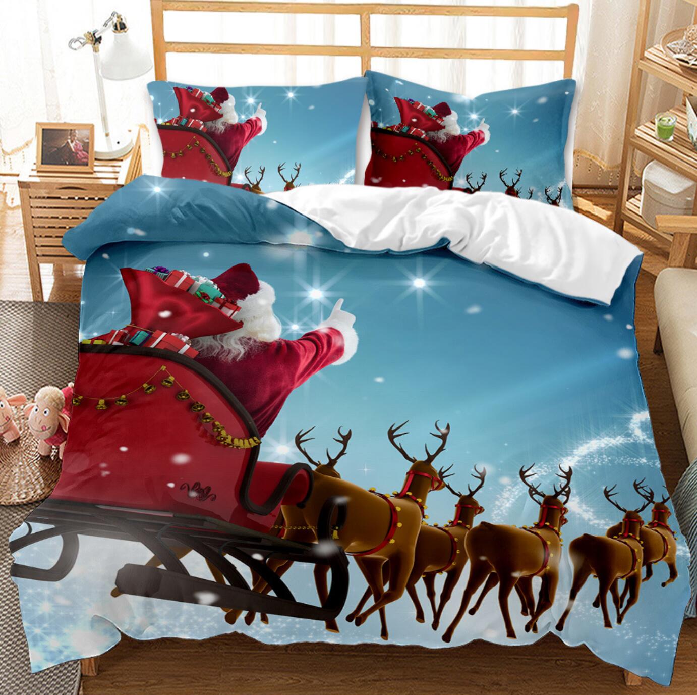 3D Christmas Sleigh Deer 45238 Christmas Quilt Duvet Cover Xmas Bed Pillowcases