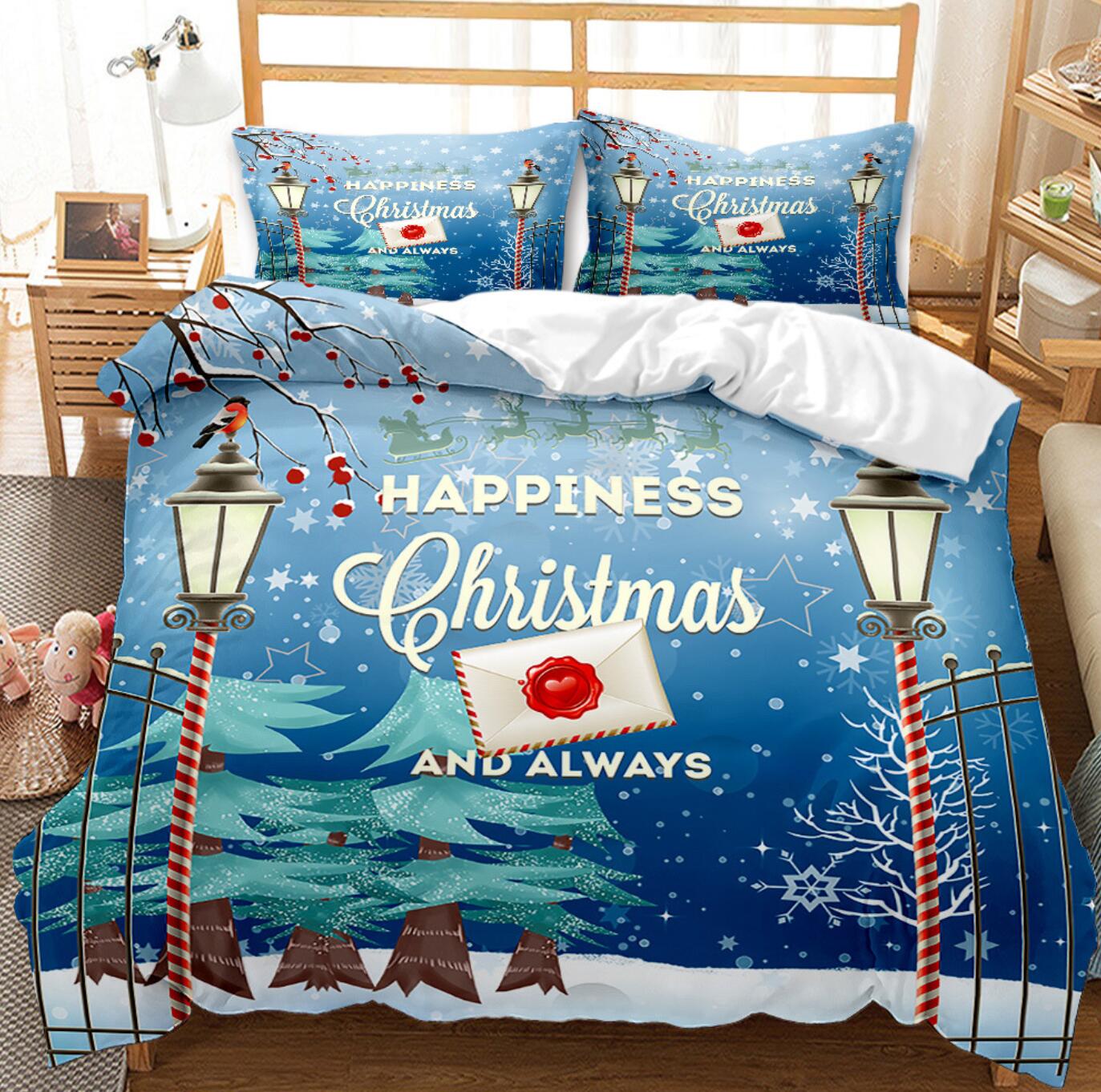 3D Snow Street Lamp Tree 46001 Christmas Quilt Duvet Cover Xmas Bed Pillowcases