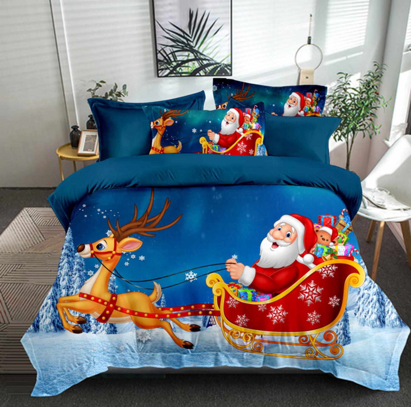 3D Santa Sleigh Deer 46010 Christmas Quilt Duvet Cover Xmas Bed Pillowcases