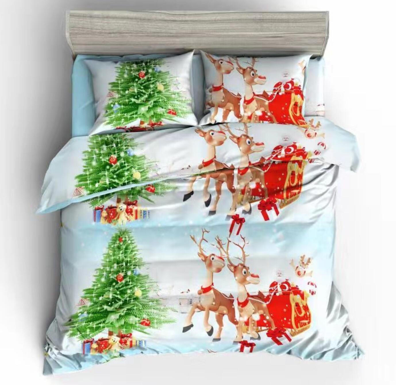 3D Christmas Tree Sleigh Deer 46013 Christmas Quilt Duvet Cover Xmas Bed Pillowcases