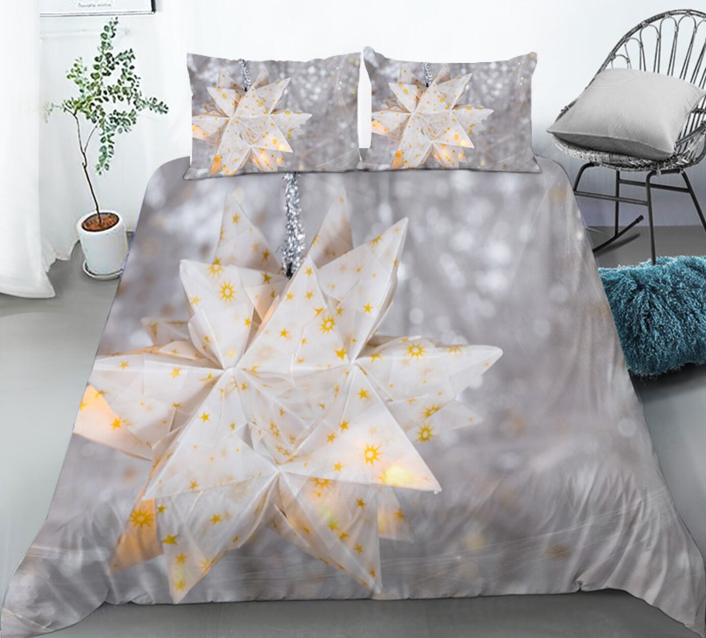 3D White Star Pendant 46021 Christmas Quilt Duvet Cover Xmas Bed Pillowcases