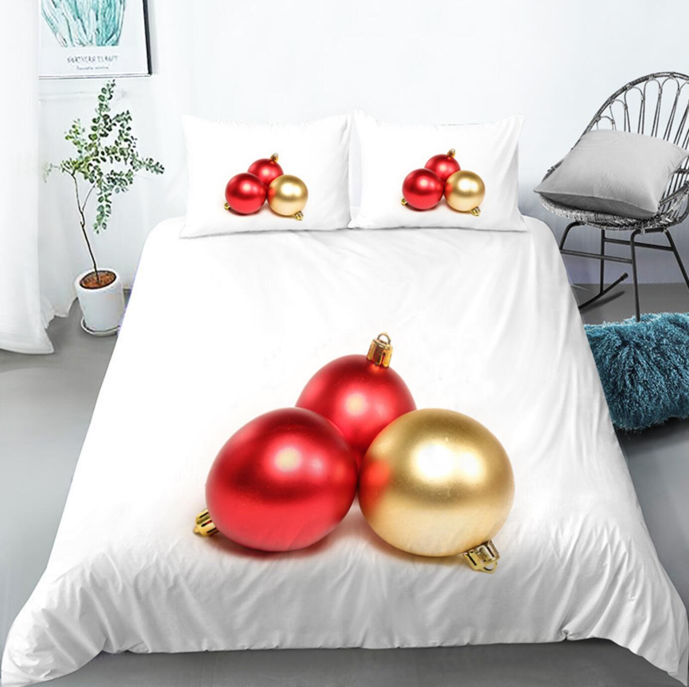 3D Red Gold Ball 46025 Christmas Quilt Duvet Cover Xmas Bed Pillowcases
