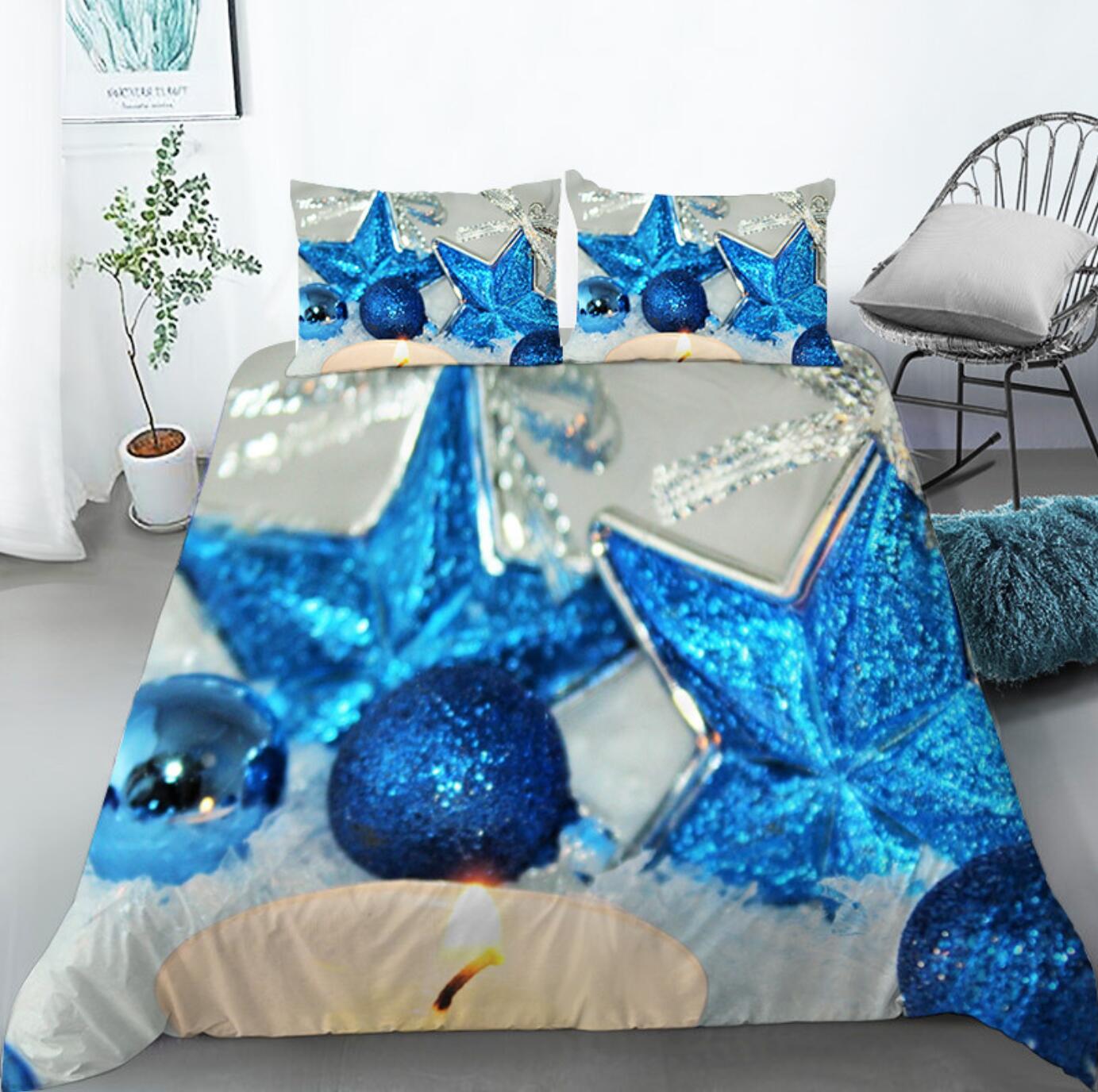 3D Blue Five-Pointed Star 46027 Christmas Quilt Duvet Cover Xmas Bed Pillowcases