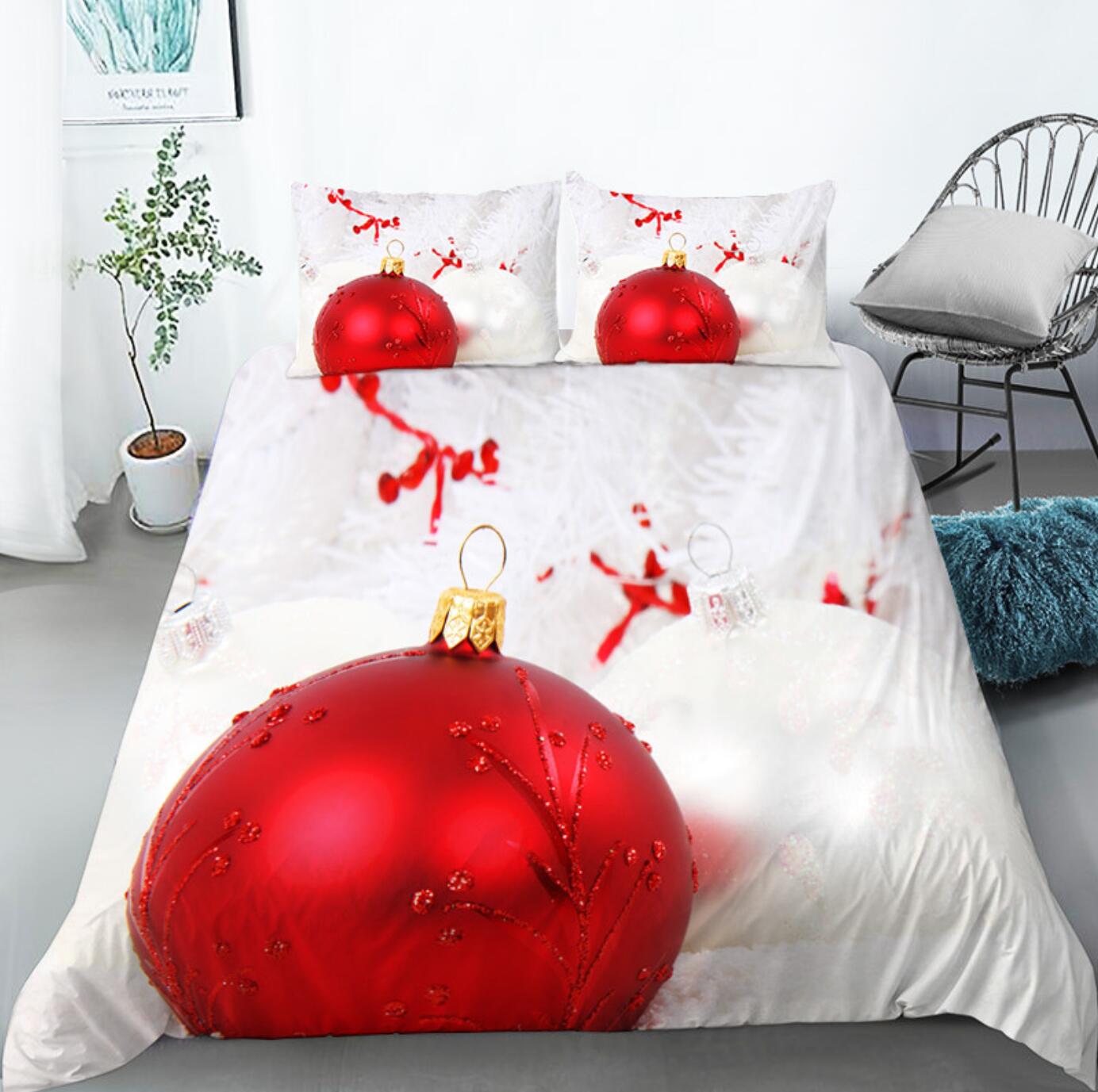 3D Red Ball 46030 Christmas Quilt Duvet Cover Xmas Bed Pillowcases