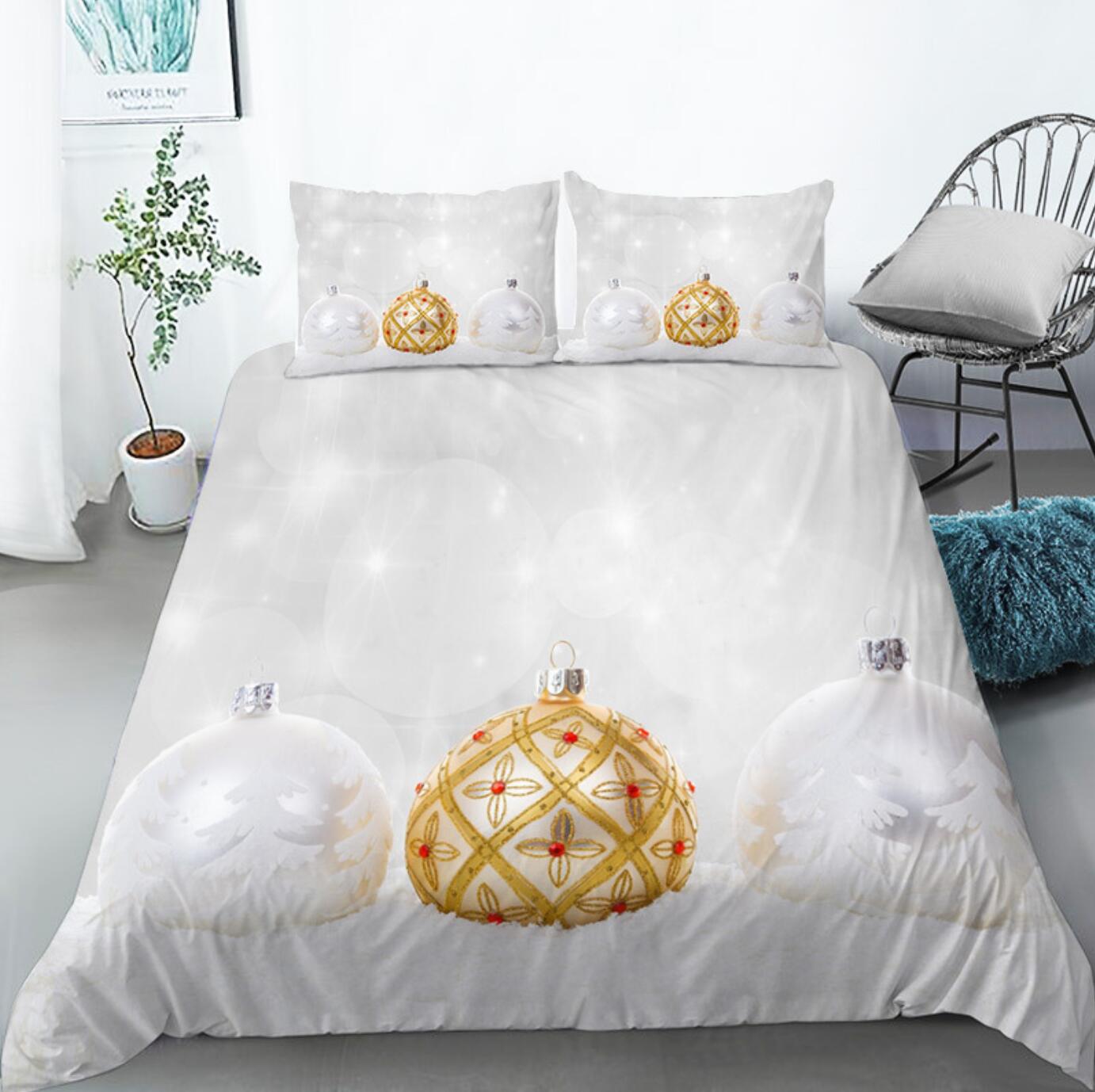 3D Golden White Sphere 46032 Christmas Quilt Duvet Cover Xmas Bed Pillowcases
