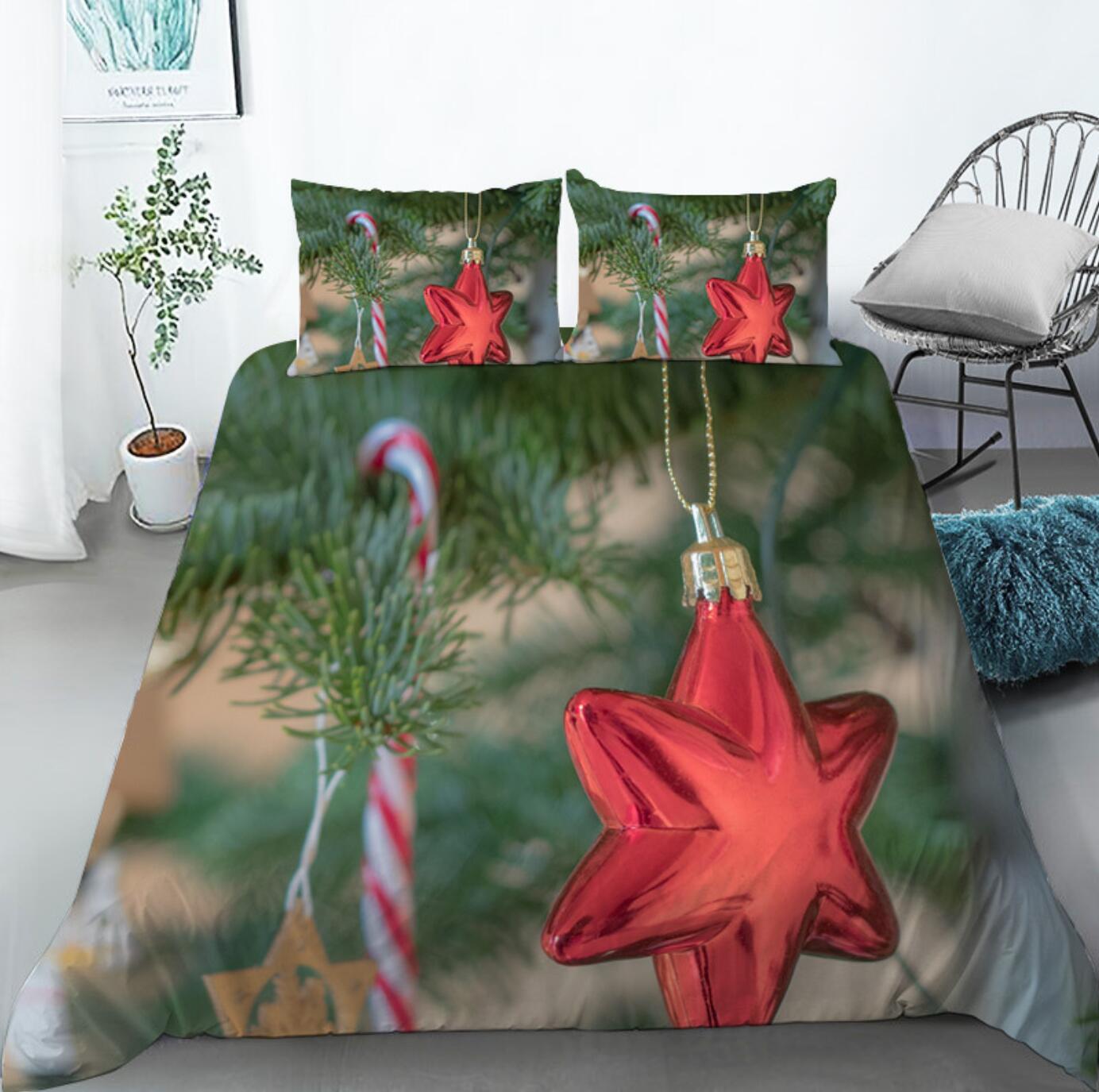 3D Red Six-Pointed Star 46036 Christmas Quilt Duvet Cover Xmas Bed Pillowcases