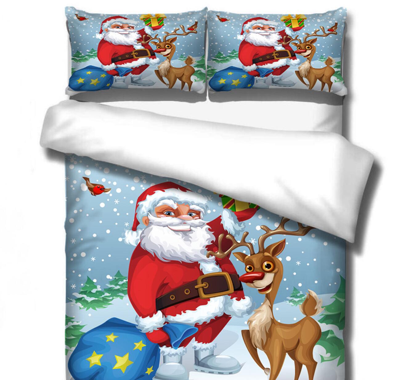3D Santa Deer 46040 Christmas Quilt Duvet Cover Xmas Bed Pillowcases