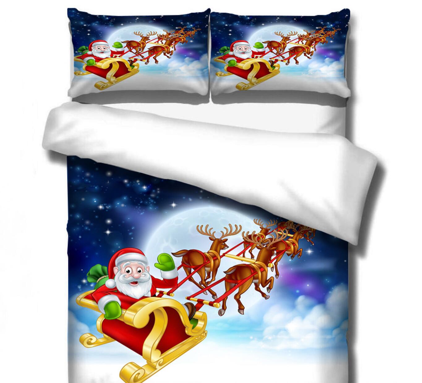 3D Santa Deer Moon 46042 Christmas Quilt Duvet Cover Xmas Bed Pillowcases