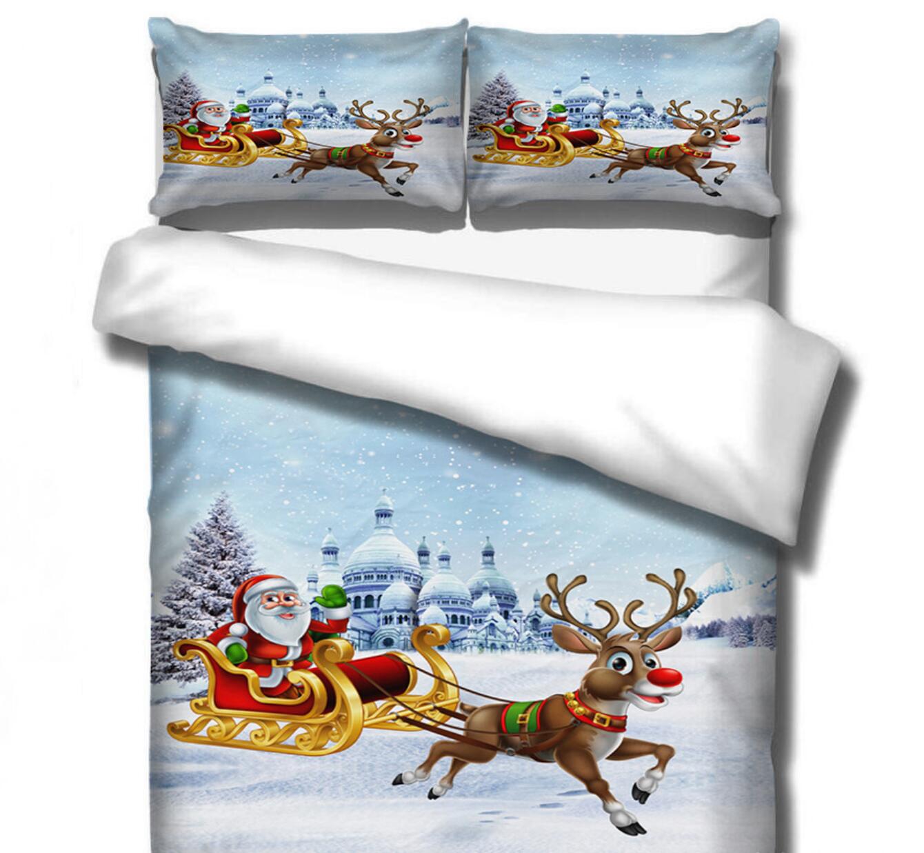 3D Santa Sleigh Deer 46045 Christmas Quilt Duvet Cover Xmas Bed Pillowcases