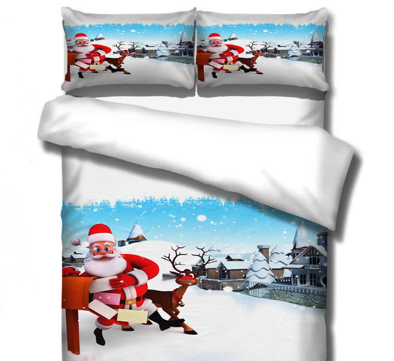 3D Santa Deer 46048 Christmas Quilt Duvet Cover Xmas Bed Pillowcases