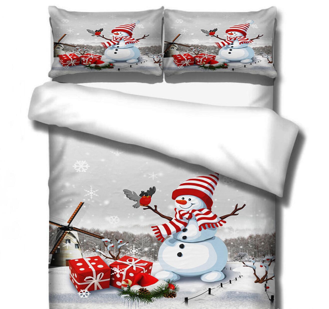 3D Snowman 46049 Christmas Quilt Duvet Cover Xmas Bed Pillowcases
