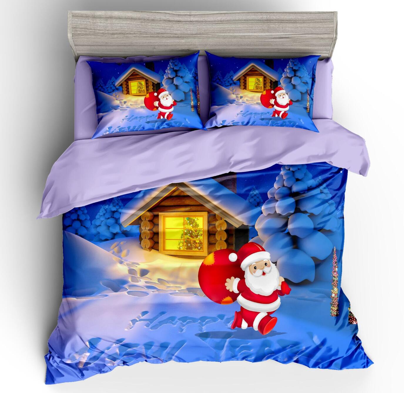 3D Wooden House Santa 46070 Christmas Quilt Duvet Cover Xmas Bed Pillowcases
