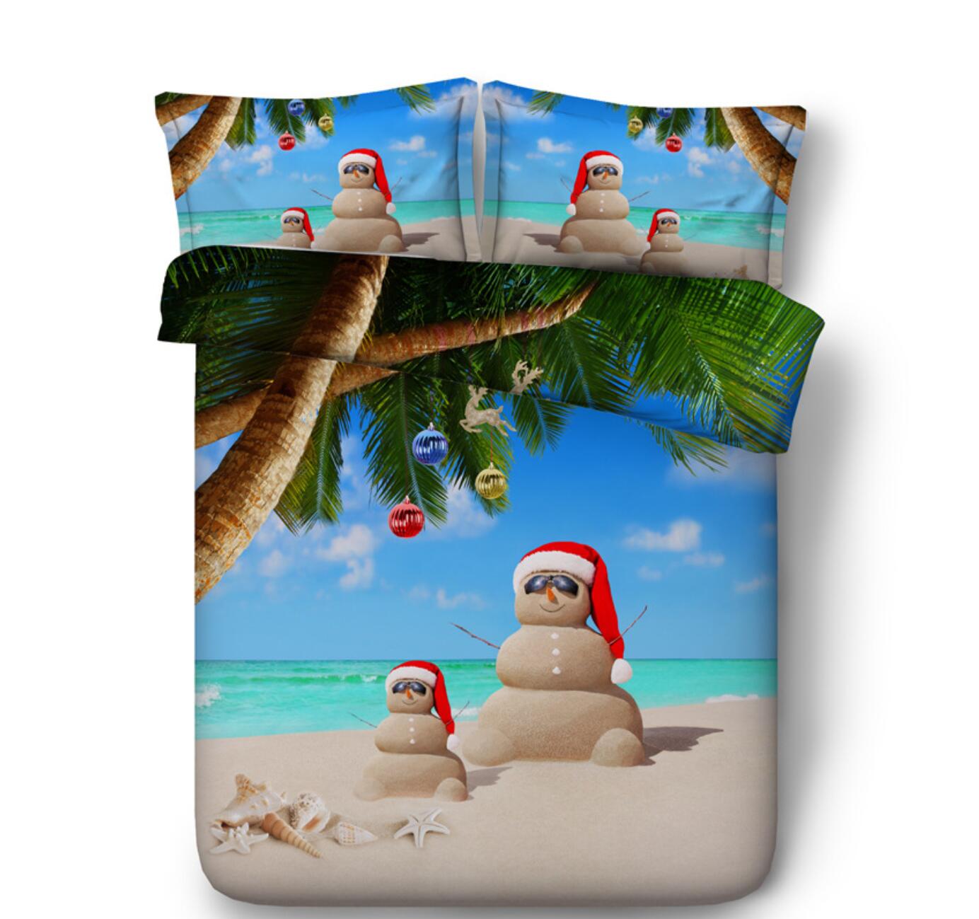 3D Sand Sculpture Snowman 46086 Christmas Quilt Duvet Cover Xmas Bed Pillowcases