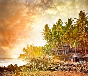 3D Sunset Glow Beach Coconut Tree 67 Wallpaper AJ Wallpaper 