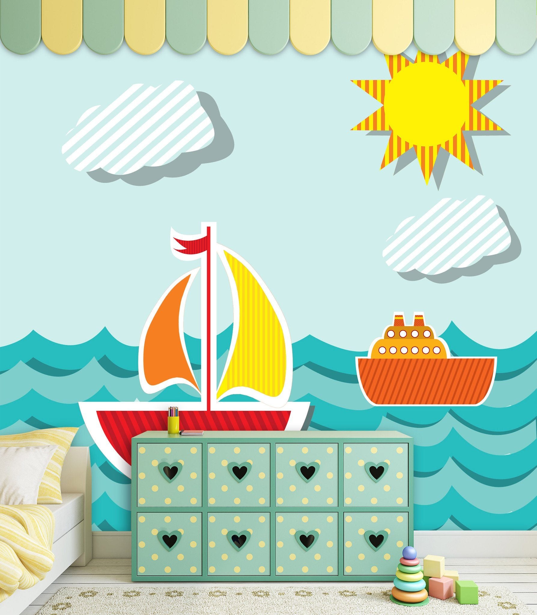 3D Sun Ocean Floating Boat 2 Wallpaper AJ Wallpaper 