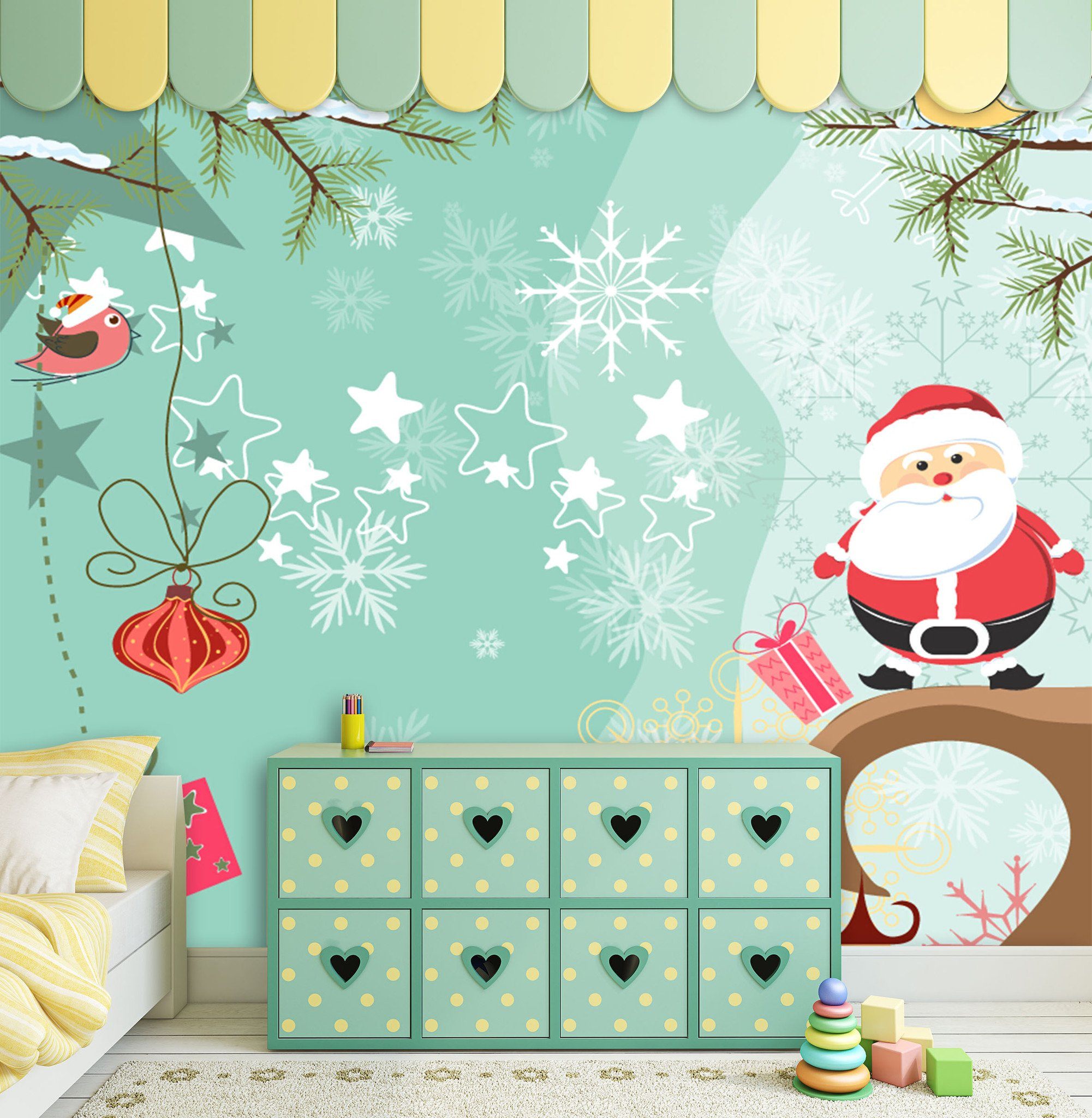 3D Father Christmas And Green Tree 5 Wallpaper AJ Wallpaper 