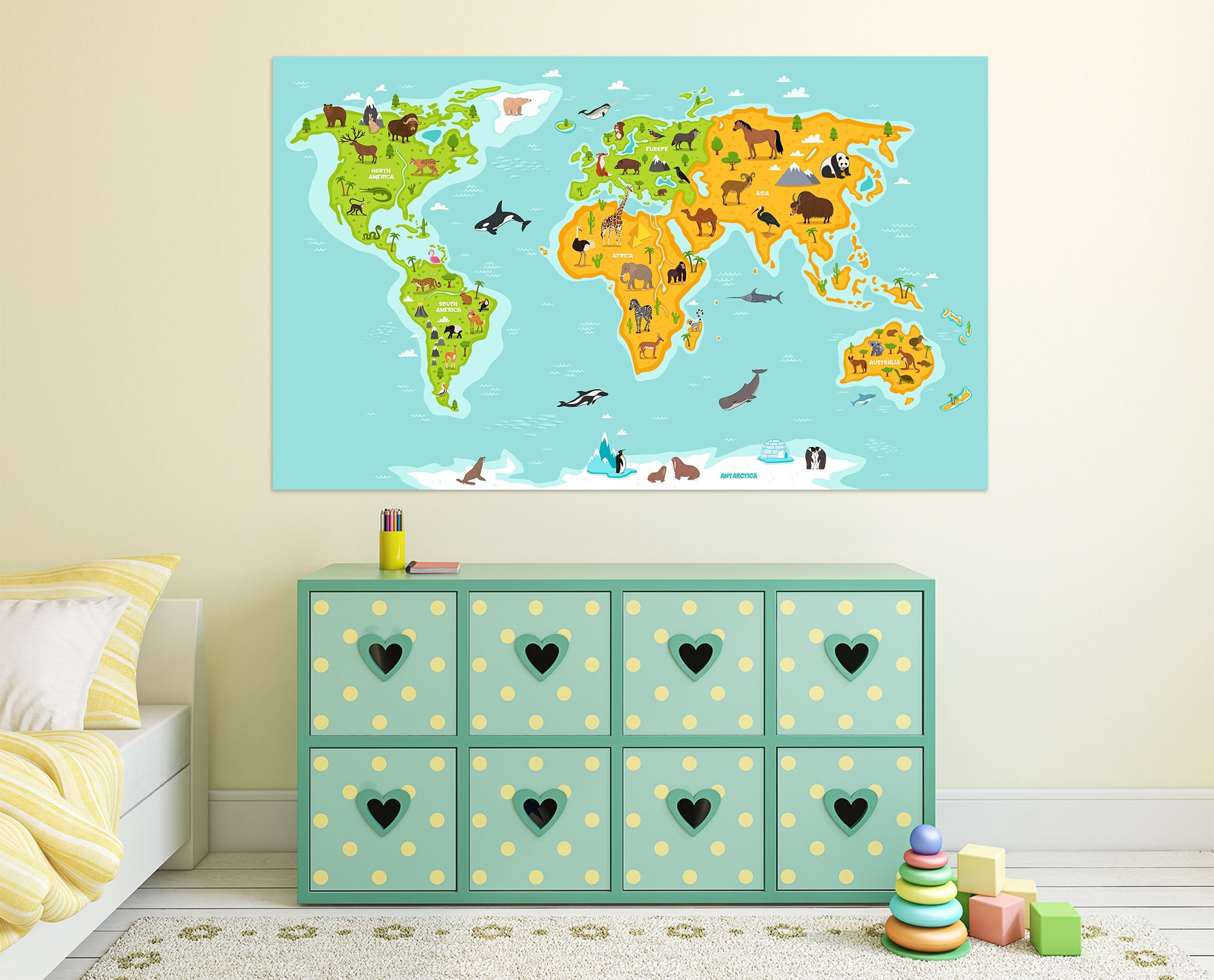 3D Colored Land 292 World Map Wall Sticker