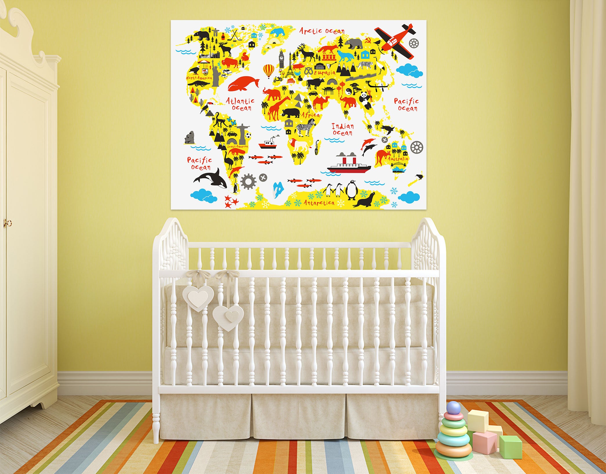 3D Color Pattern 205 World Map Wall Sticker