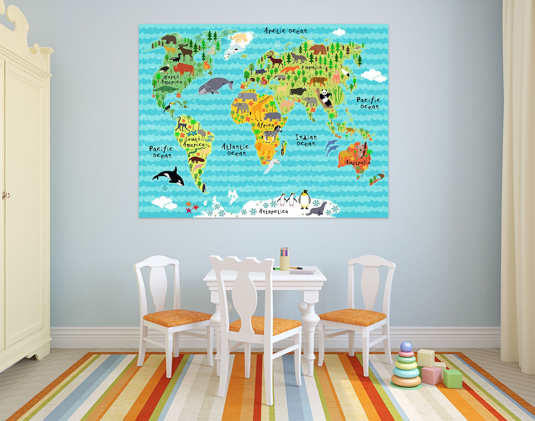 3D Colored Land 206 World Map Wall Sticker