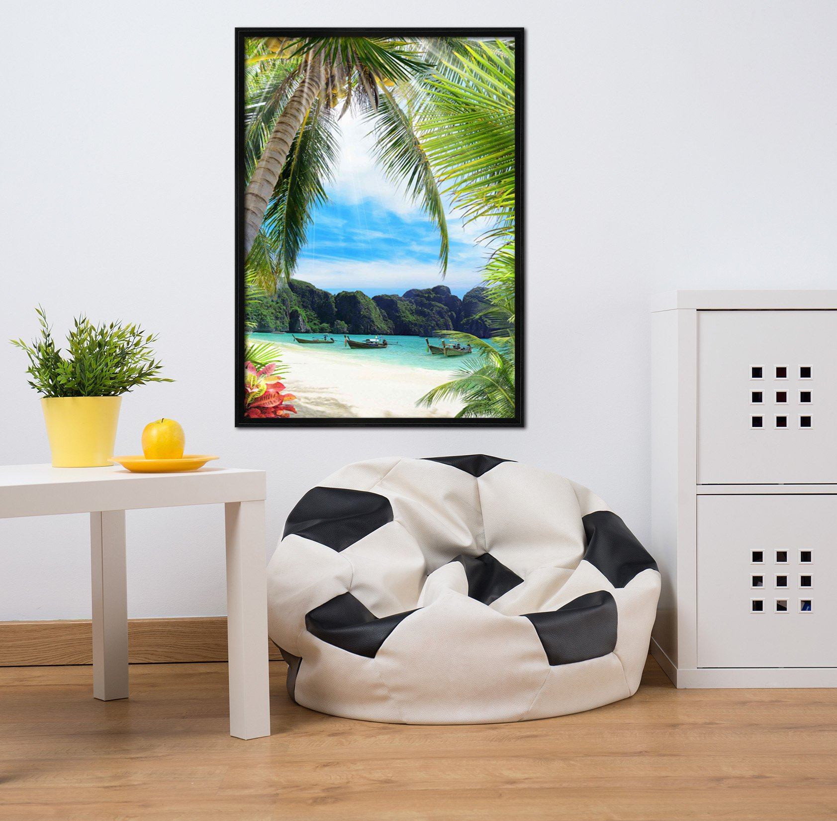 3D Coconut Boat 047 Fake Framed Print Painting Wallpaper AJ Creativity Home 