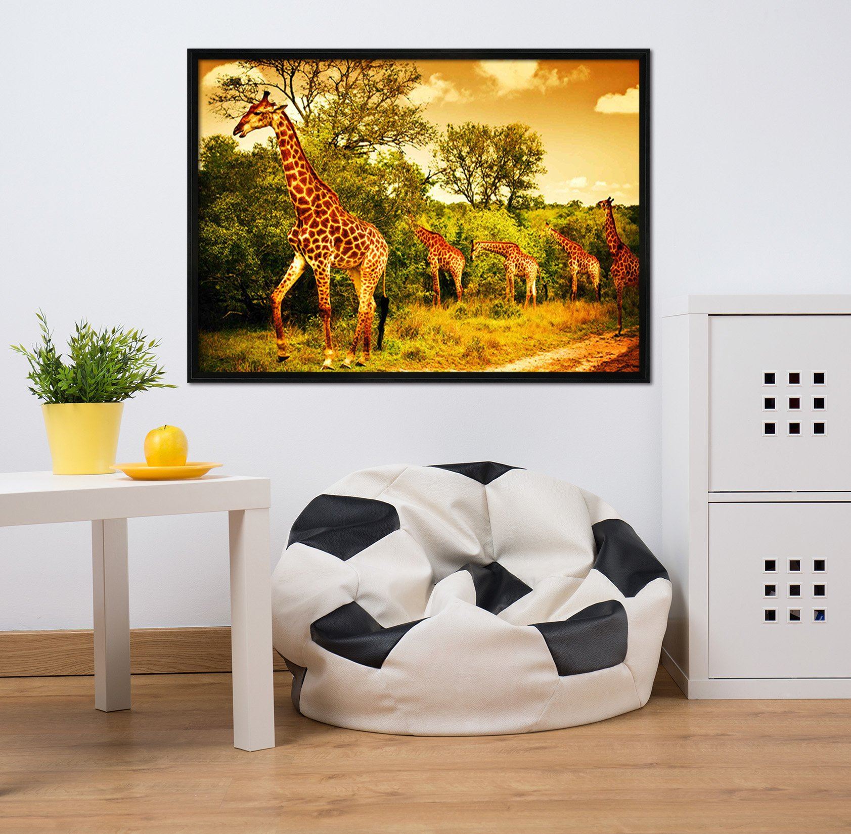 3D Giraffe Eating Leaves 172 Fake Framed Print Painting Wallpaper AJ Creativity Home 