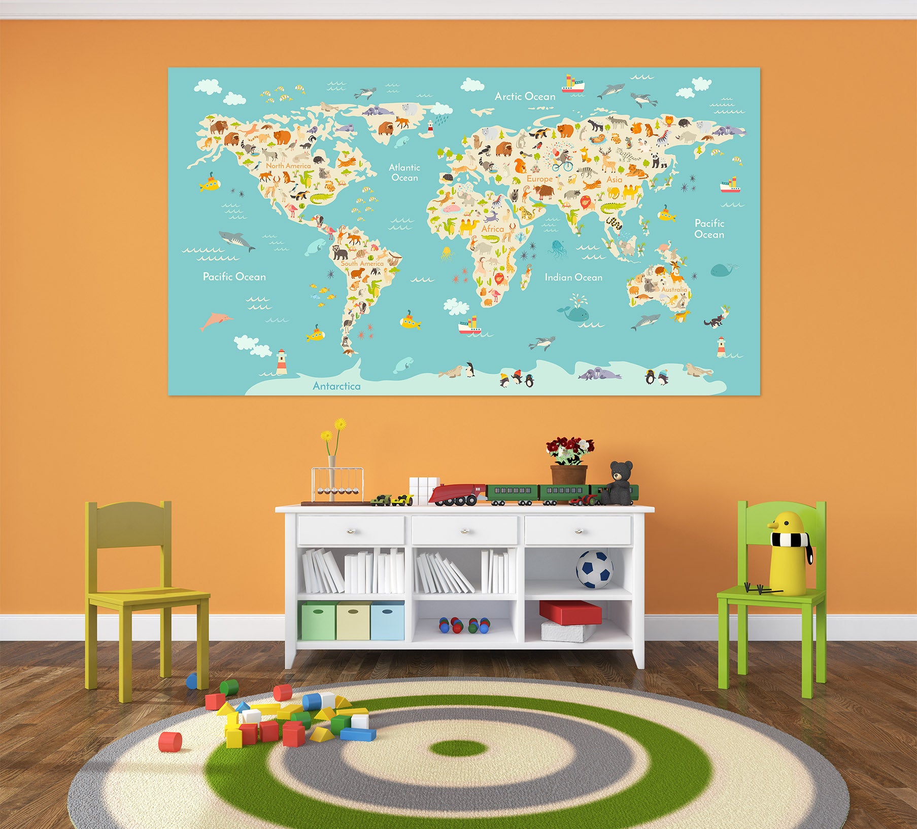 3D Red Spots 227 World Map Wall Sticker