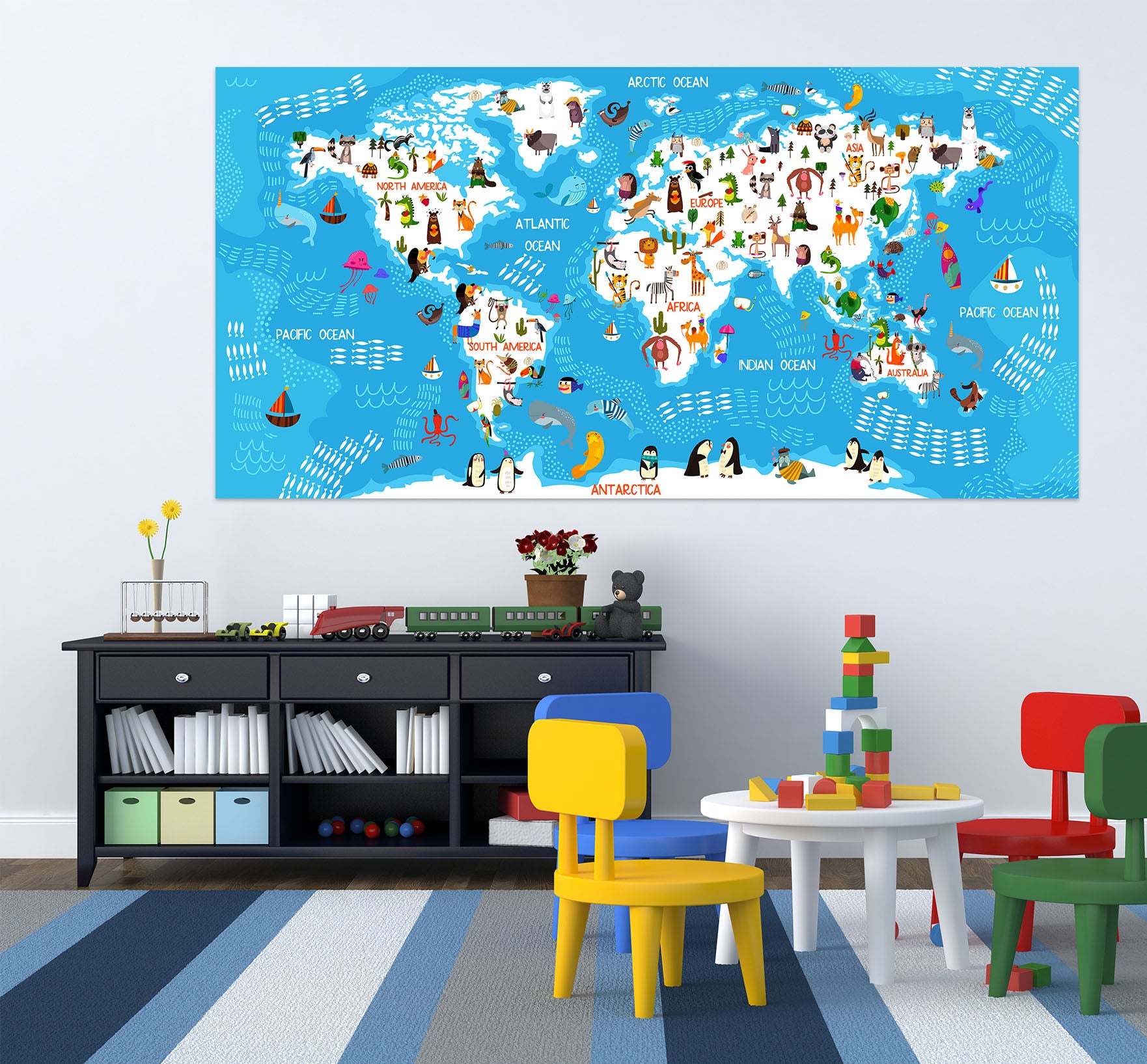 3D Animal Picture 239 World Map Wall Sticker